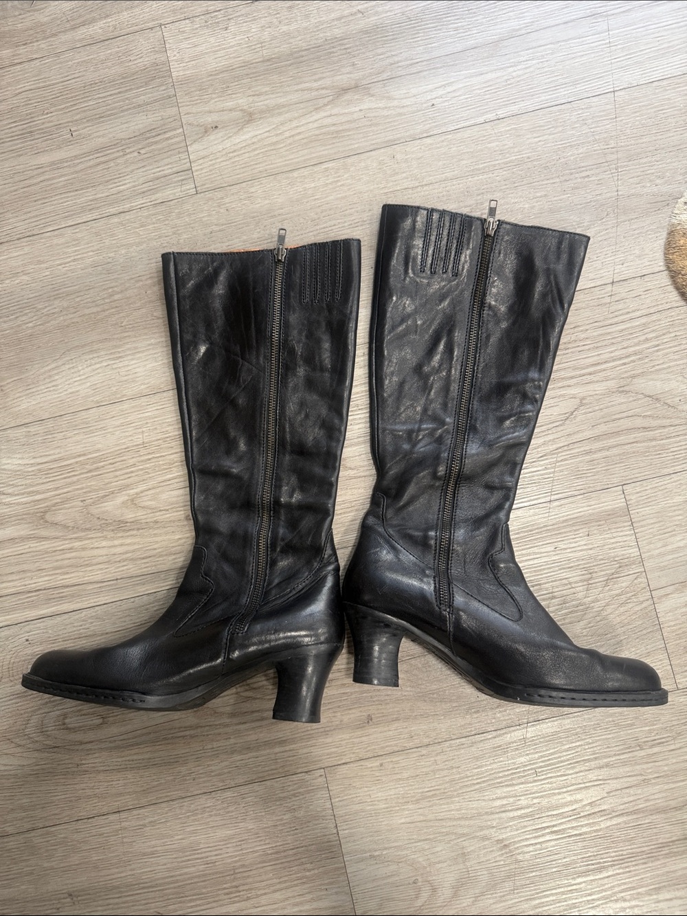 Born Black Leather Mid-Calf Heeled Boots